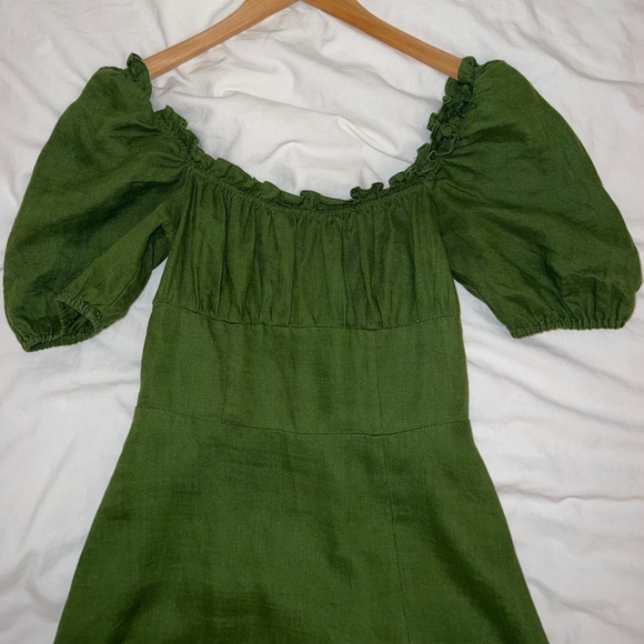 Reformation Jacqueline Linen Dress in Moss - Picture 3 of 7